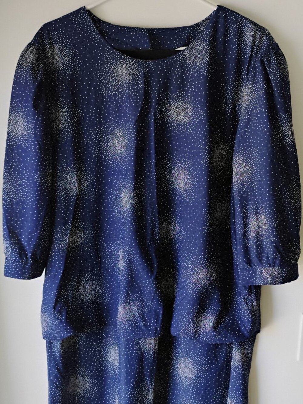 Vintage 1980's Blue Silver Sparkle Puff Sleeve Pencil Dress Plus Size 18